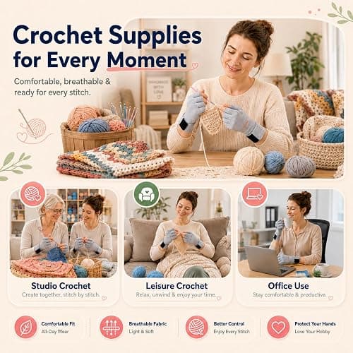 Coopay Crochet Gloves with Anti-Slip Grip, Fingerless Compression, Size M | Ergonomic Hand Support for Crocheting, Knitting and Crafting, Reduces Strain During Long Sessions, Lightweight, Fingerless thumbnail 7