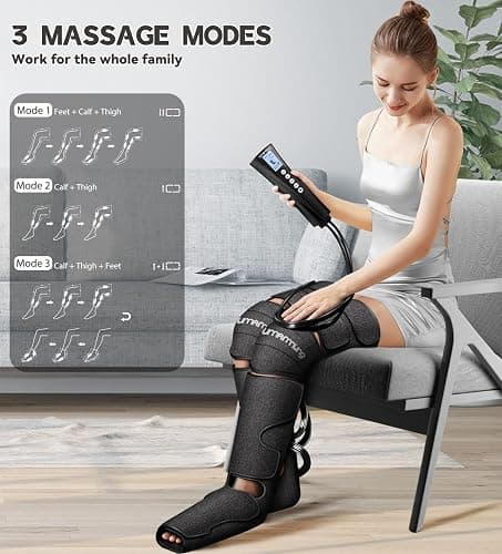 Gifts for Men, Women, Dad, Mom, Mothers Day, Fathers Day, Christmas, Birthday, Air Compression Massager with Heat for Foot, Leg, Knee, Works for Vericose Veins, Muscle Fatigue, Cramps, Swelling, Edema thumbnail 6