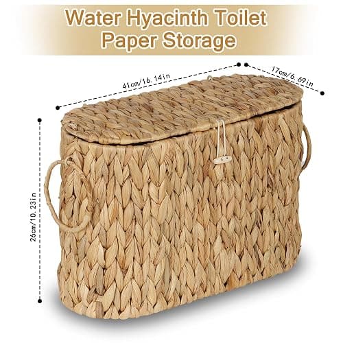efluky Toilet Paper Storage Basket, Water Hyacinth Slim Toilet Paper Holder with Lid- Holds Up to 9 Mega Rolls, Home Bathroom Decor Organizer thumbnail 3