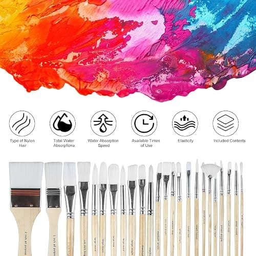 Paint Brushes Set of 24 Pieces Wooden Handles Brushes with Canvas Brush Case, Professional for Oil, Acrylic and Watercolor Painting thumbnail 4