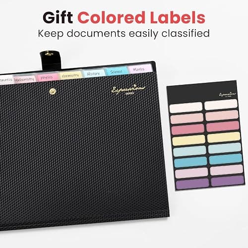 Sooez Accordion File Organizer 8 Pocket, Expanding File Folder with Labels, Folders for Document, Portable Paper Bill Receipt Organizer for Home School Office College Supplies, Letter A4 Size, Black thumbnail 6