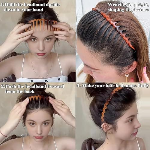 Drnytunk 12 Pcs Plastic Headbands with Teeth,Headbands for Women Men Non Slip,Comb Hair Bands Accessory for Teen Girls,Black khaki Turtle thumbnail 3