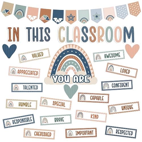 4E's Novelty 36 Pcs “in This Classroom You are” Boho Classroom Bulletin Board Sets, Boho Motivational Bulletin Board Decorations with Rainbow, & Positive Affirmations School Wall Decor Classroom - Image 1