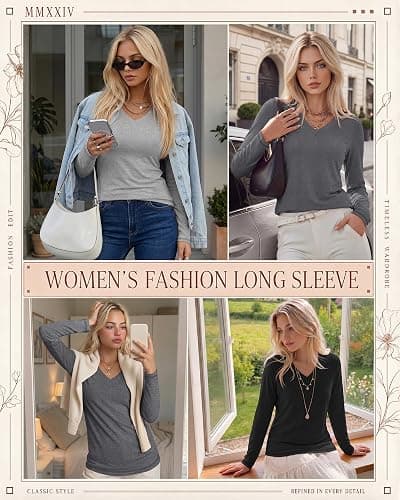 Oakgarden 3 Pack Women's Long Sleeve T Shirts | Casual V Neck Tops, Loose Fit, Basic Fall Tees, Soft Everyday Tops, Casual Shirts for Women thumbnail 4