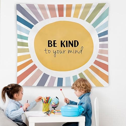 WNAGT Boho Colorful Sunshine Be Kind to Mind Inspirational Tapestry Wall Hanging, Motivational Mental Health Wall Blanket Decor for Counseling Office Therapy Office Bedroom Living Room, 50x60 Inch thumbnail 5