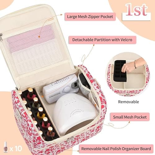 CUBETASTIC Nail Polish Organizer, Nail Supplies Storage Case Holds 45 Bottles Nail Polish & Nail Lamp, Travel Nail Tech Carrying Bag, Nail Kit Bag For Nail Stuff & Manicure Tools thumbnail 3