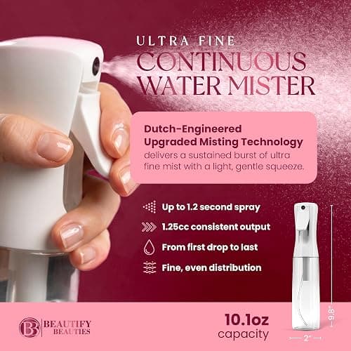 BeautifyBeauties Continuous Spray Bottle for Hair, 10.1 oz Mister Spray | Perfect for barbers, salons, household cleaning, watering plants, pet care, ironing & essential oil scents thumbnail 2