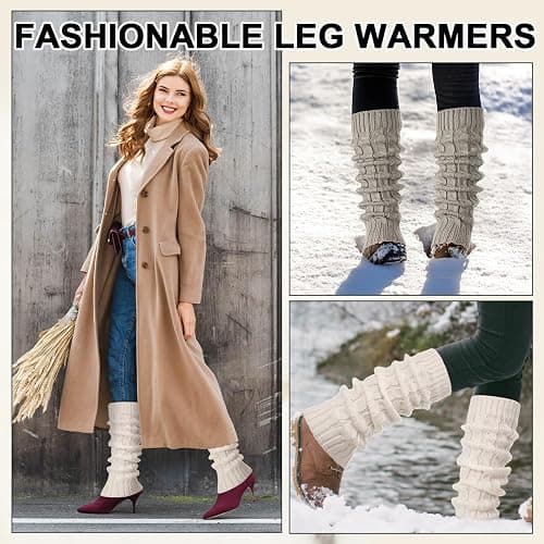 Fingertip WD Leg Warmers for Women | Winter Knee High Cable Knit Warm Long Boot Socks for 80s Accessories Party Yoga Dance thumbnail 5