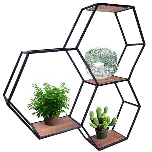 Admired by Nature 3 Tier Floating Shelves Wall Mount Shelf, Farmhouse Shelf for Wall Decor, Display Shelf, Hexagon, Honeycomb Rustic Wood Wall Mounted Organizer for Home Decor, 1 Unit - Image 1