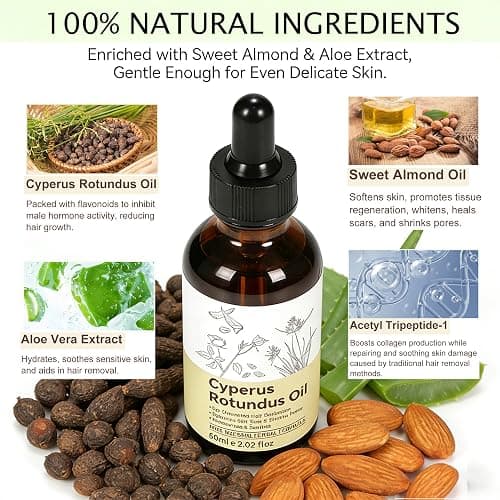 YUEPLATTNMAY Cyperus Rotundus Oil, Natural Cyperus Rotundus Oil for Hair Removal, Reduces Body Hair Growth, Moisturizes & Soothes The Skin, Shrinkes Pores, Suitable for All Skin Types, 2.02 Fl oz thumbnail 3