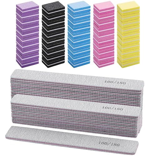 25 Pcs Nail Files for Acrylic Nails and 50 Pcs Mini Buffer Block File, 100/180 Grit Nail Buffer Double Sides Emery Boards Fingernail Files - Image 1