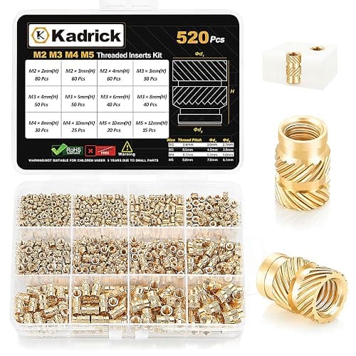 Kadrick 520Pcs M2 M3 M4 M5 Threaded Inserts Assortment Kit for 3D Printing Components, Metric Brass Knurled Nuts, Insert by Heat into Plastic Parts - Image 1