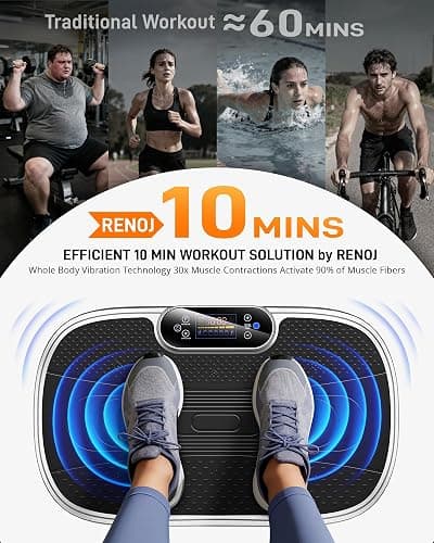 Renoj Vibration Plate Exercise Machine, 3D Whole Body Vibration Platform for Lymphatic Drainage and Muscle Recovery, 455-lb Capacity Fitness Machine with Bluetooth Speaker and LED Display for Home Gym thumbnail 3