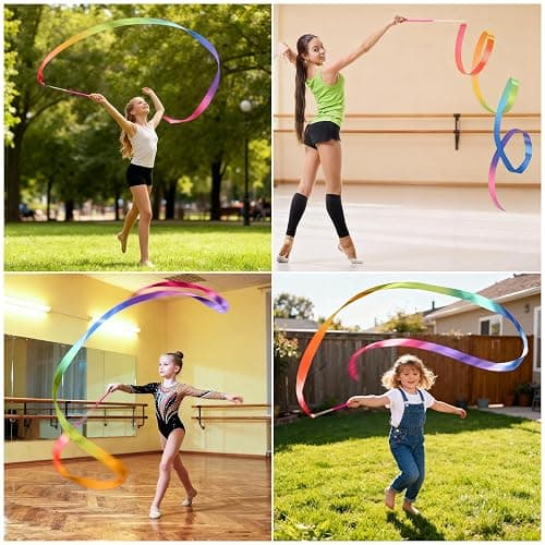 Yeavinfser Tanzband Set, 2 Stück Bunte Gymnastikbänder mit Stab, Regenbogen Farbband für Tanz, Gymnastik & Spiel, Ideal für Mädchen, Kindergeburtstage, Weihnachten, Ostern, Perfekt für Schule Zuhause thumbnail 7