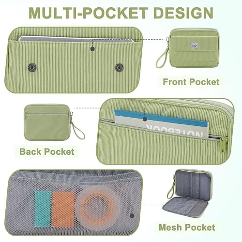 VASCHY Trousse Crayon de Couleur, Grande Trousse 192 Slots en Velours Côtelé Portable Multi-Poches Feutres Stylos Aquarelle avec Anse Amovible pour Homme Femme Fille Artiste Vert Clair thumbnail 4