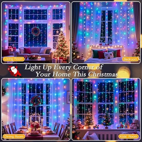 Soagrc 300 LED Rainbow Curtain String Lights 9.8 * 9.8FT Plug in Fairy with Timer and 8 Modes, Waterproof Window Wall Lights for Bedroom Wedding Party Indoor Outdoor Christmas Decor thumbnail 3