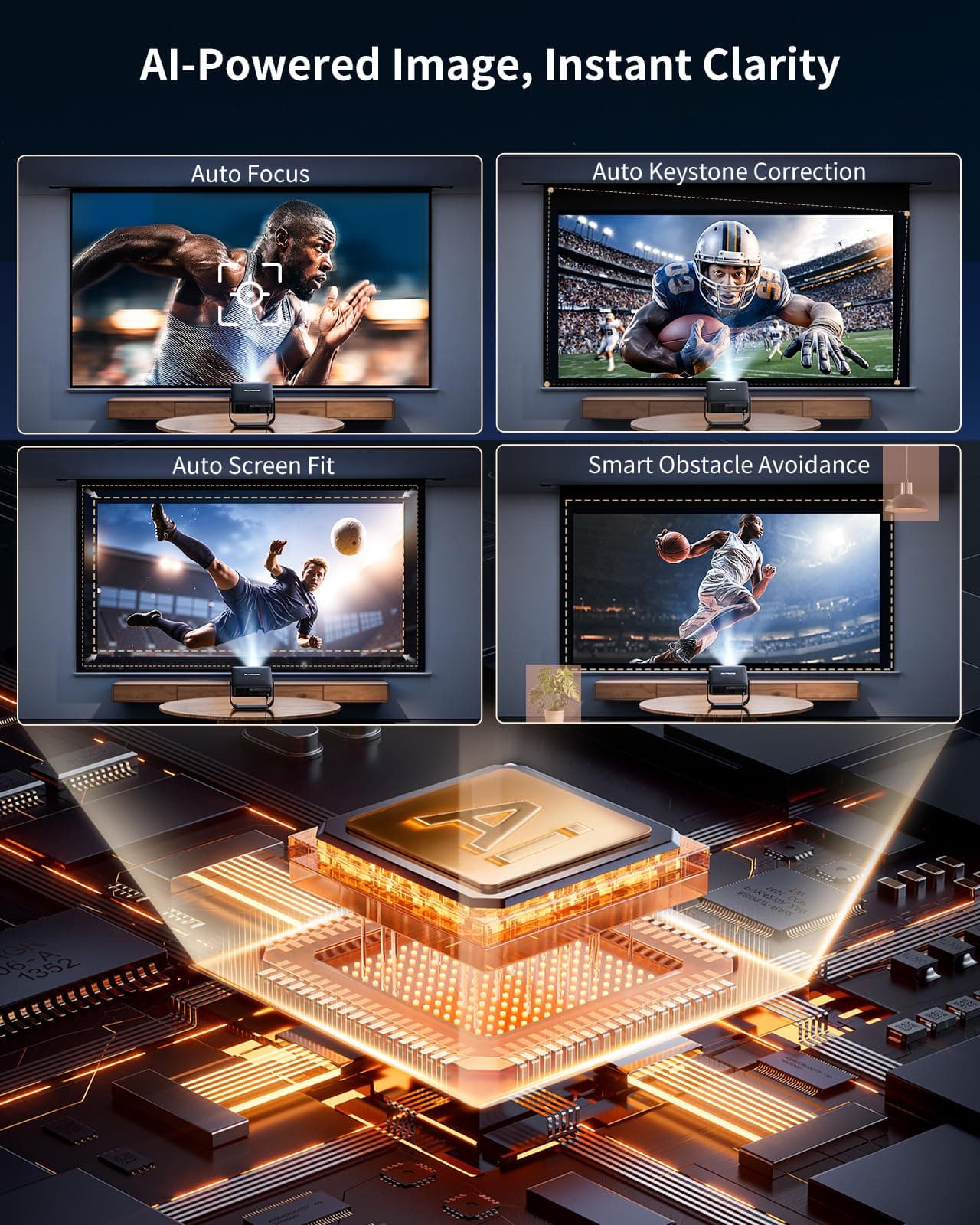 4k Projector 【Compatible with Netflix/Disney/Live TV &330° Rotatable】Mini Projector Portable with Auto Focus& 6D Keystone,1080P Full HD Smart Projector WiFi6 Bluetooth for Home Cinema Ceiling/Outdoor thumbnail 5