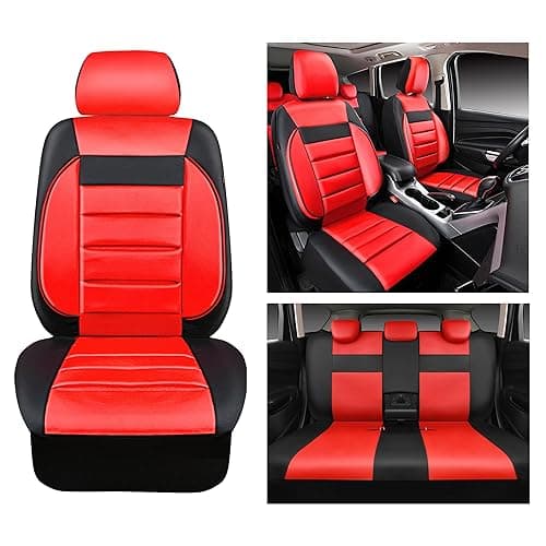 CAR PASS Leather Seat Covers Full Set Universal Water Resistant 3D Foam Back Support, Luxury Comfort Automotive 5 Seat Covers All Season Fit for SUV,Sedan,Van, Airbag Compatible Elegance (Black Red) - Black and Red thumbnail 4