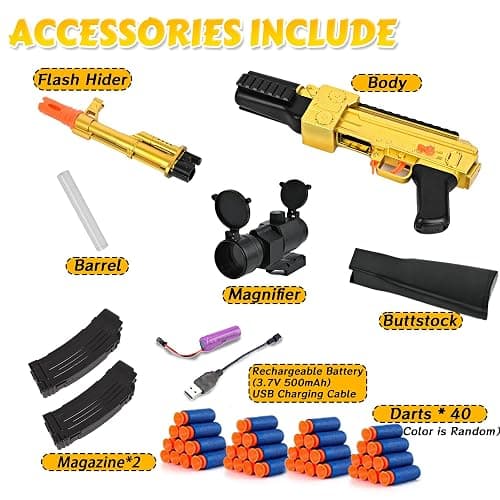 BYTEWAR Electric Golden AK-47 Realistic Soft Bullets Toy Gun,Foam Blasters Toys with 40 Foam Darts & 2 Magazines,Automatic Sniper Rifle for Kids Ages 6+ Years Old,Christmas Birthday Gift for Boys thumbnail 7