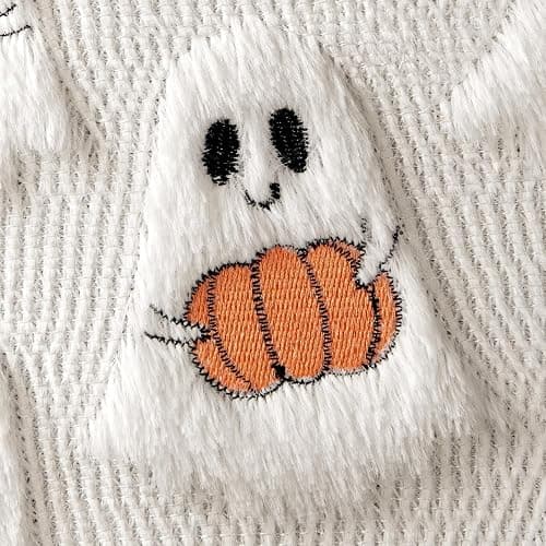 Halloween Pillow Covers 18x18 Inch, Set of 2, 3D Plush Ghosts with Pumpkins | Soft polyester, faux fur details, embroidered pumpkins, hidden zipper, inserts not included, for couch and bed decor thumbnail 7