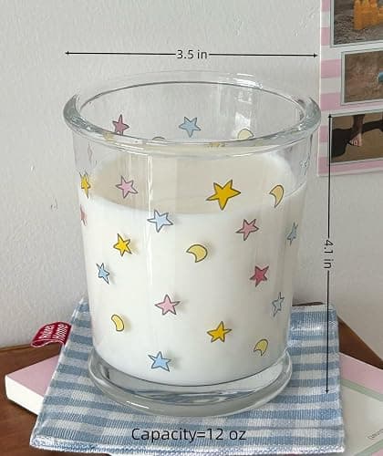 yaocoral 2 Pack 12 OZ Cute Glass Cup Star Drinking Glasses for Iced Coffee | Thick Sturdy/Clear Crystal/French style/Fresh Unique Pretty/Juice Tea Milk Latte Colorful Glassware Drinkware/Stackable thumbnail 3