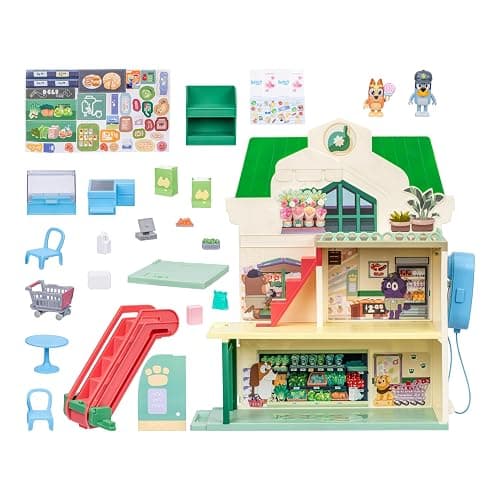 Bluey and Bingo Supermarket Playset with Escalator, Pretend Play Toys for Toddlers, Sounds and 15 Pieces, Grocery Store Playset thumbnail 6