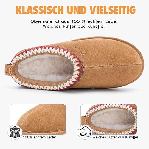 FITORY Damen Hausschuhe aus Wildleder，Flache Mini-Booties mit Fell，Lässige und bequeme Damenschuhe für den Winter thumbnail 3