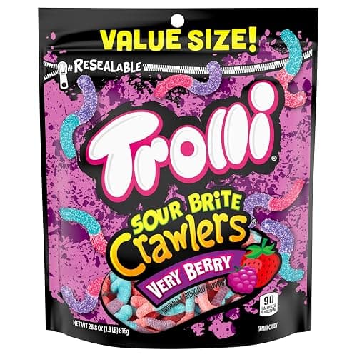 Trolli Sour Brite Crawlers, Very Berry, Sour Gummy Worms, 28.8 Ounce Resealable Bag - Image 1