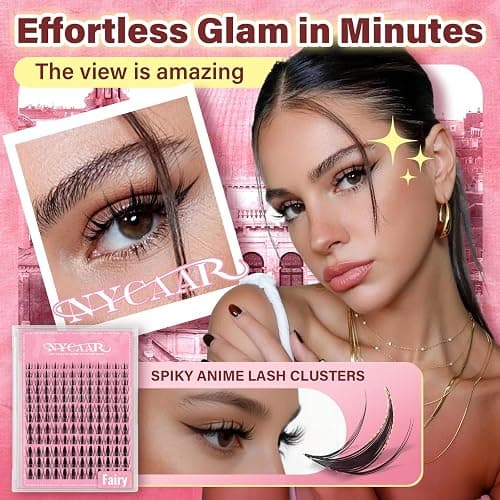 NYCAAR Fairy Lash Clusters Kit Spiky Manga Lash Clusters D Curl 144Pcs 8-18mm Lash Extension Kit Wispy Invisible Band Lashes Kit with Bond and Seal,Applicators DIY at Home(Fairy) thumbnail 3
