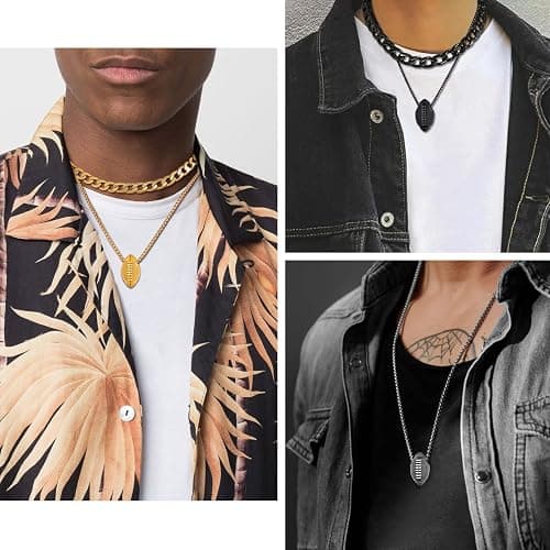 Bestyle Vivid Ball Pendants Sports Necklace for Men, Solid Stainless Steel Soccer/Basketball/Volleyball/Rugby Ball/Baseball Necklace in Silver/Black/Gold, Trendy Sport Fan Jewelry Collection Gift thumbnail 4
