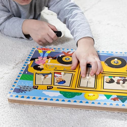 Melissa & Doug The Wheels on The Bus Song Puzzle – 8-Piece Wooden Peg Puzzle with Light-Activated Sounds, Music Learning Toy for Toddlers and Preschoolers Ages 2+ thumbnail 5