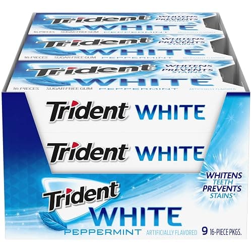 Trident White Peppermint Sugar-Free Chewing Gum, 9 Packs of 16 Pieces (144 Total Pieces) - Peppermint - 16 Count (Pack of 9) - Image 1