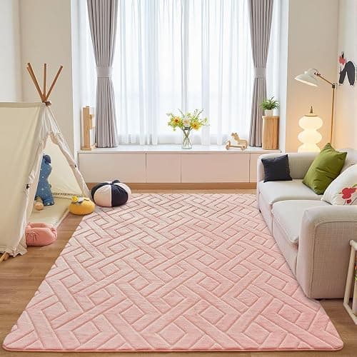 Flagover 3x5 Pink Washable Area Rug for Girls Bedroom, Modern Geometric Shag Non-Slip Living Room Rugs, Fluffy Plush Soft Memory Foam Carpet for Kids Room Nursery Room Dorm Bedside Decor thumbnail 7