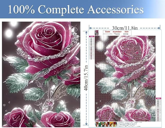 JFYHAB Shining Rose Diamond Art Kits for Adults-Pink Rose Diamond Art Kits for Adults, 5D Diamond Art of Pink Flower，DIY Full Drill Diamond Painting Gem Art and Crafts,Home Wall Decor 12x16 Inch thumbnail 5