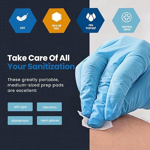 MED PRIDE Sterile Alcohol Prep Pads, Antiseptic, 70% Isopropyl, Individually Wrapped, Medical Grade 2 Ply Wipes (200 Count (Pack of 1) White) thumbnail 3