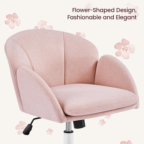 Yaheetech Fabric Vanity Desk Chair Modern Swivel Rolling Computer Chair with Armrests for Living Room, Bedroom, Makeup Room, Light Pink thumbnail 4