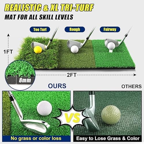 LIBERRWAY Golf Net,10x7x3ft Heavy Duty Golf Practice Hitting Net for Backyard Driving,Golf Driving Range&Golf Swing Net, Tri-Turf Mat with 6 Golf Balls, 8 Golf Tees&Carry Bag, Gifts for Men/Golfers thumbnail 4