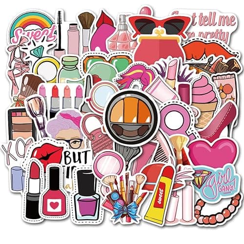50PCS Funny Lady Makeup Tool Stickers Mixed Different Lipstick Cosmetic Mirror Sticker for Girl Kids Laptop Skateboard Toy Stickers,Water Bottles,Computer,Phone, for Kids,Teens,Adult(Colourful-7) thumbnail 6
