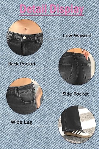 ELLEVEN Low-Rise Baggy Jeans for Women Y2k Loose Denim Pants | High Stretchy,Wide Leg Jeans,Low Waist,Streetwear Women,Western Outfits,Jean Pants,Soft Breathable Autumn Winter Outgoing thumbnail 5