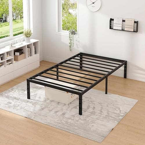 NEW JETO Metal Bed Frame,Twin Size Bed Frame with Storage Space,Heavy Duty Sturdy Mattress Foundation,Easy Assembly,No Box Spring Needed, Black,14 Inch,Twin thumbnail 6
