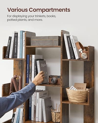 VASAGLE Bookshelf, Tree-Shaped Bookcase with 13 Storage Shelves, Rounded Corners, 9.8”D x 33.9”W x 55.1”H, Rustic Brown ULBC67BXV1 thumbnail 5