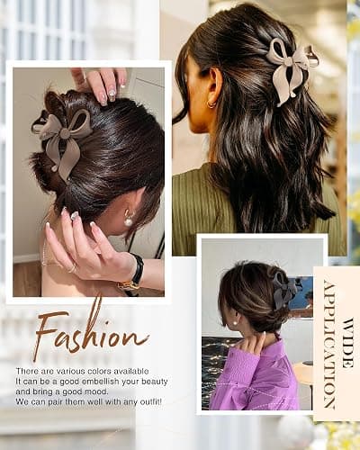 4 PCS Bow Hair Clips Bow Claw Clip for Women, Large Hair Claw Clips for Thin Thick Long Hair Cute Nonslip Bows (Black+Grey+Dark Brown+Light Brown) thumbnail 5