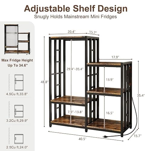 Mini Fridge Stand Coffee Bar Cabinet Station With Small Refrigerator Insert Storage Space, Shelf Organizer For Dorm Microwave To Sit On, Baker Rack With Power Outlet, Big Table To Go Over Hide Fridge thumbnail 2