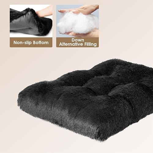 EHEYCIGA Calming Dog Crate Bed XL Extra Large, Washable Anti Anxiety Dog Pet Bed, Fluffy Dog Pillow Mat with Anti-Slip Bottom, Black, 41.3"x27.5"x3.5" thumbnail 2