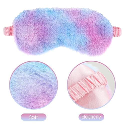 2 Pack Plush Sleeping Eye Mask Soft Plush Eye Mask Fuffy Eye Cover Comfortable Sleep Mask Blindfold Rainbow Faux Fur Eye Shade for Women, Men and Kids Travel Nap Sleeping thumbnail 4