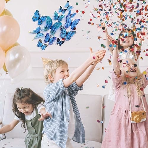 OPSEAM Butterfly Wall Decor 24/48 PCS, 3D Butterflies Stickers for Party Decorations with Magnets(Blue, 24) thumbnail 2
