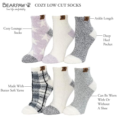 BEARPAW Ladies 6 Pair Pack Cozy Super Soft Warm Lounge Socks Multi Color Patterned Ankle and Low Cut Packs thumbnail 6