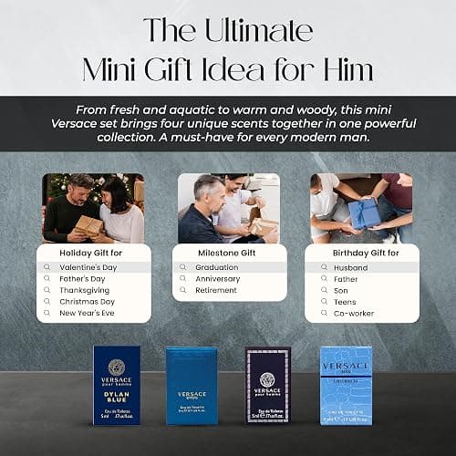 Versace Cologne for Men Set of 4 Mini Eros, Pour Homme, Dylan Blue, Eau Fraiche Perfume for Men Fragrance Sampler Set - Designer Mens Cologne Samples (4 Count, 0.17 oz) thumbnail 7