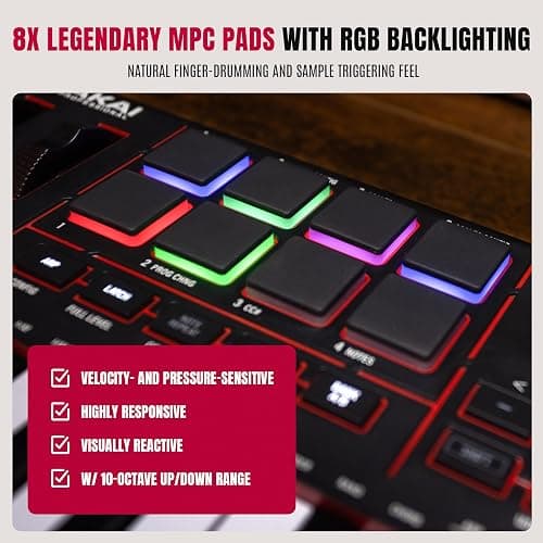 Akai Professional MPK Mini IV USB-C MIDI Keyboard Controller for Beginners and Producers - MPC Drum Pads, 360° Knobs, Pitch and Mod Wheels, Production Software, Native Instruments Sound Package, Black thumbnail 6