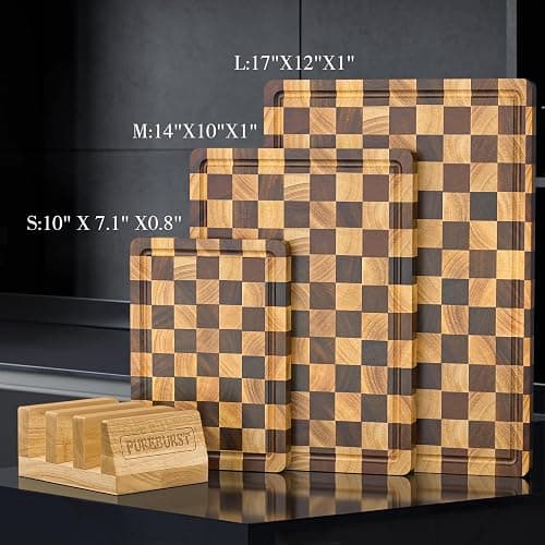 Checkered Cutting Boards for Kitchen, Wood Cutting Board Sets, Walnut Rubber & Wooden Chopping Boards with Anti-Slip Base and Guide Groove, Chessboard Carving Used for Cutting Vegetables Fruits & Meat thumbnail 3